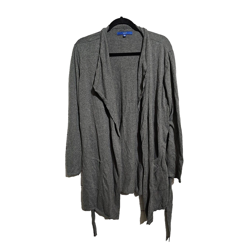 Apt. 9 Gray Open Front Draped Knit Pockets Duster Cardigan Sweater Womans‎ Sz XL